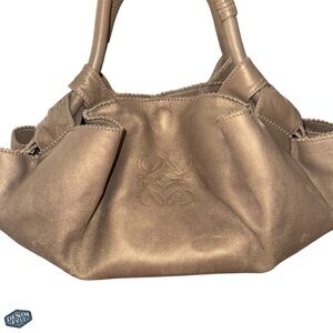 Loewe Nappa Aire Anagram Gold Soft Leather Scalloped Edged Hobo Handbag